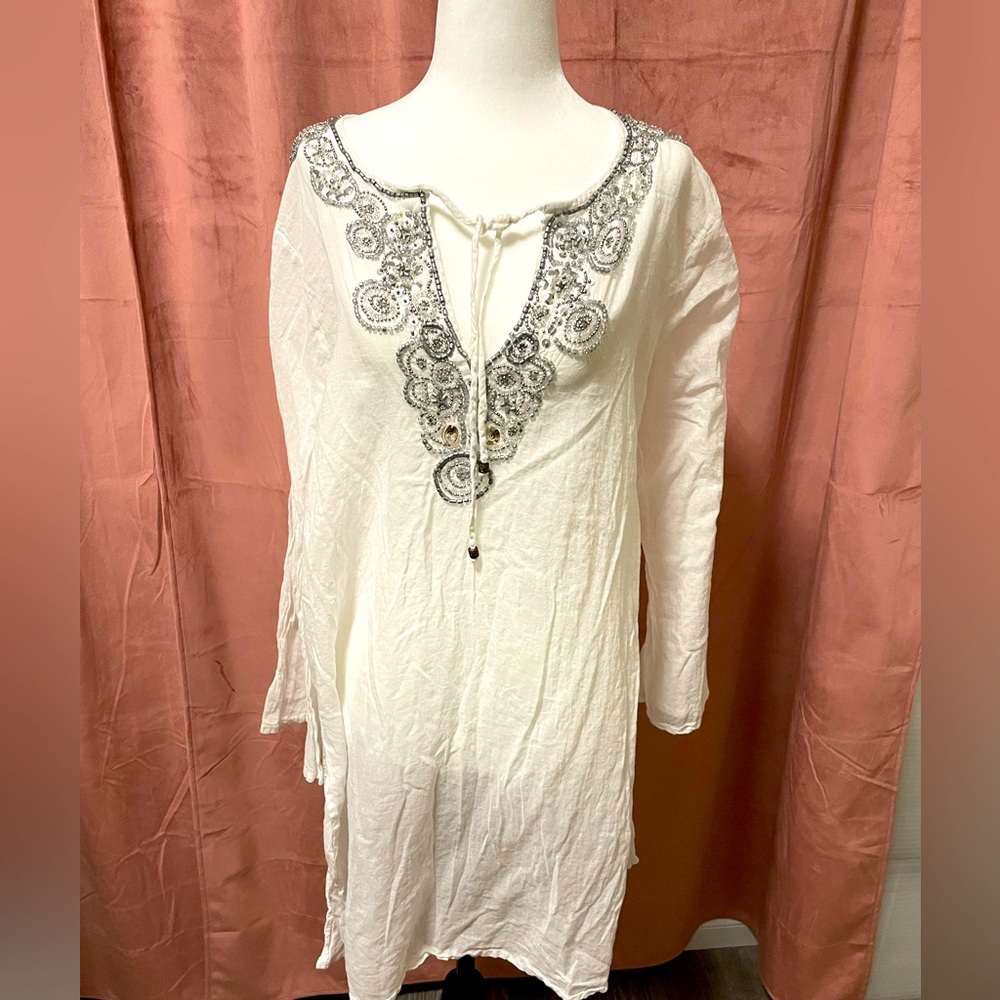 White beaded beach cover up